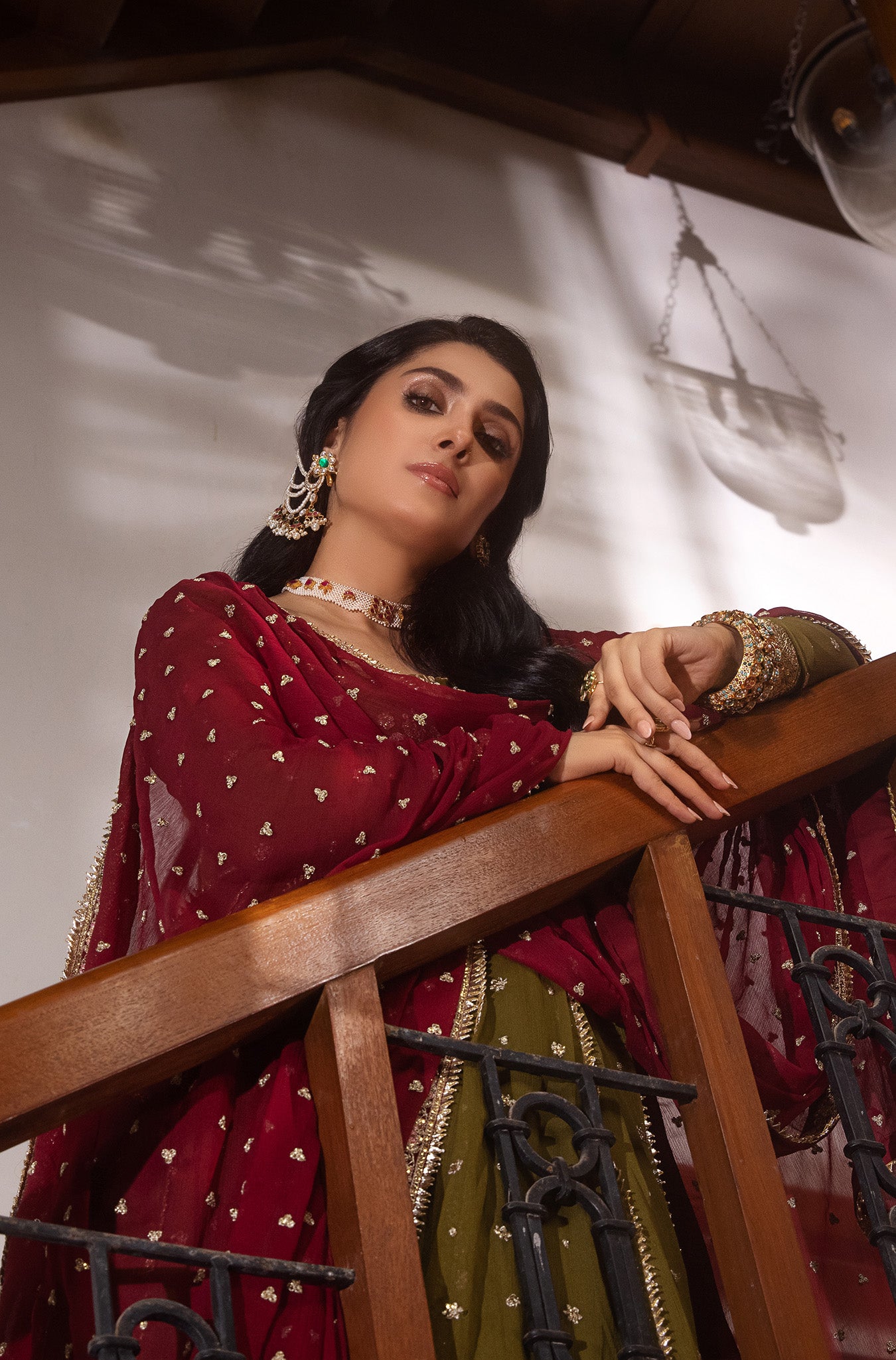 Olive Gold Embroidered Chiffon Pishwas (2-Piece) - Image 6