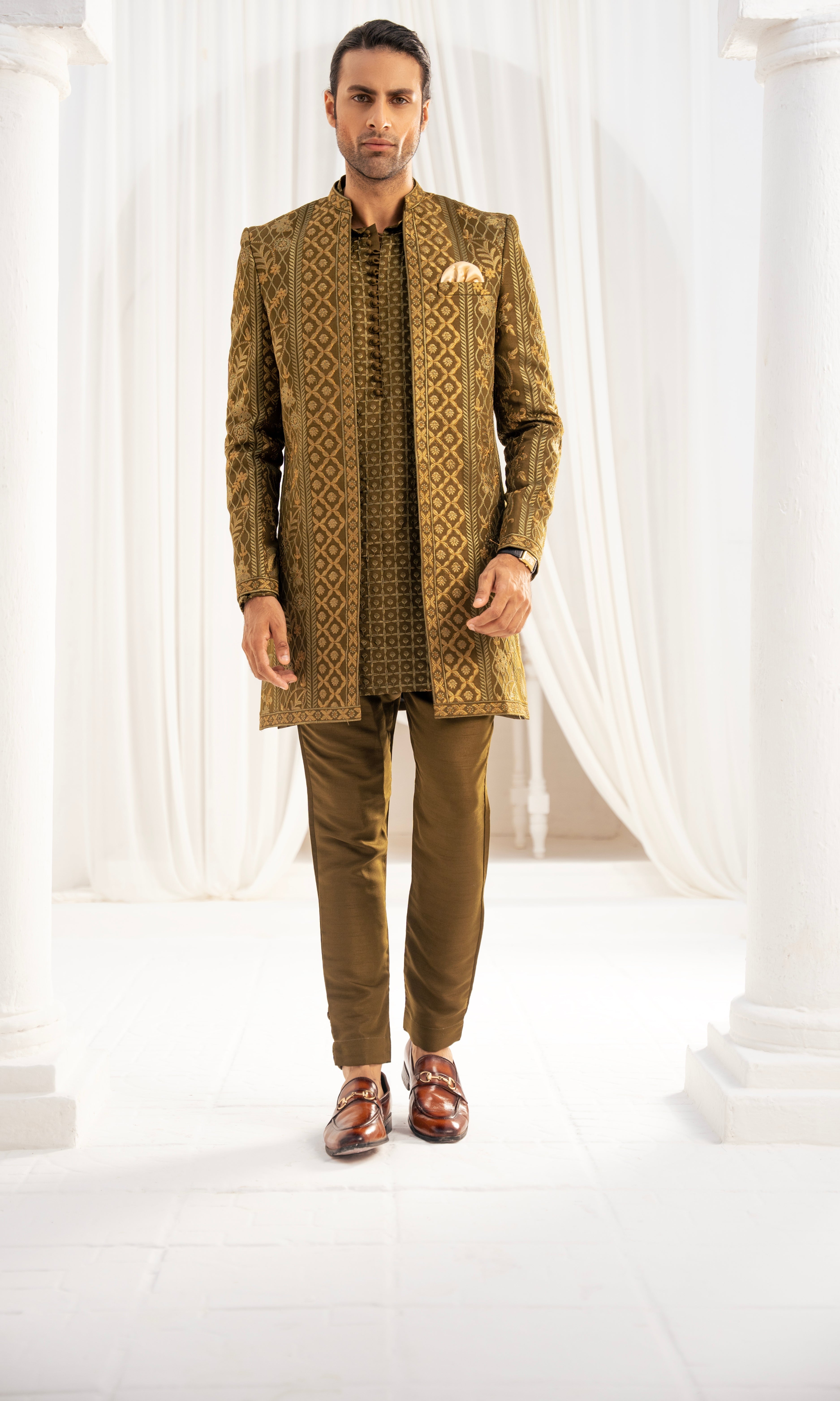 Olive Jacquard Prince Coat (2-Piece) - Image 1