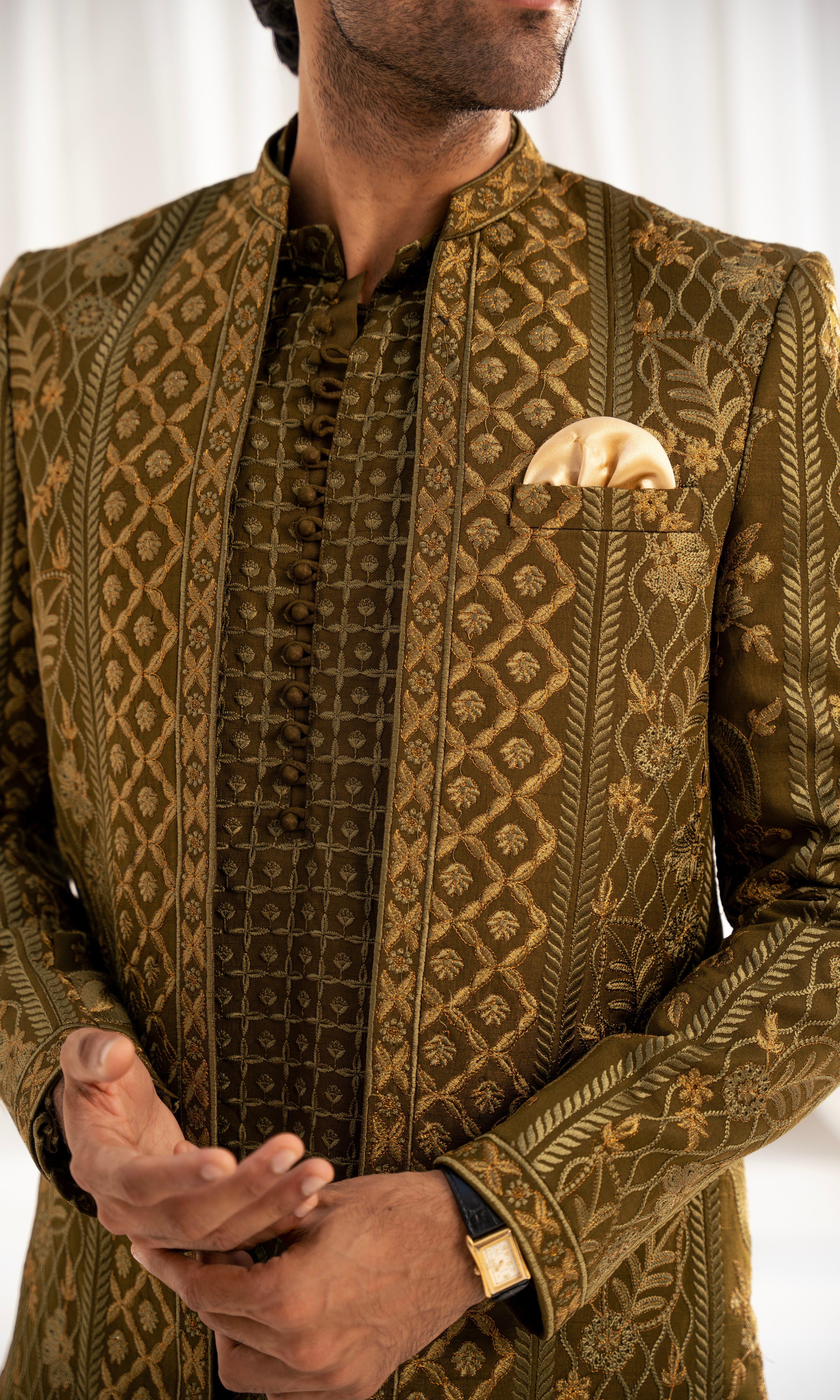 Olive Jacquard Prince Coat (2-Piece) - Image 4