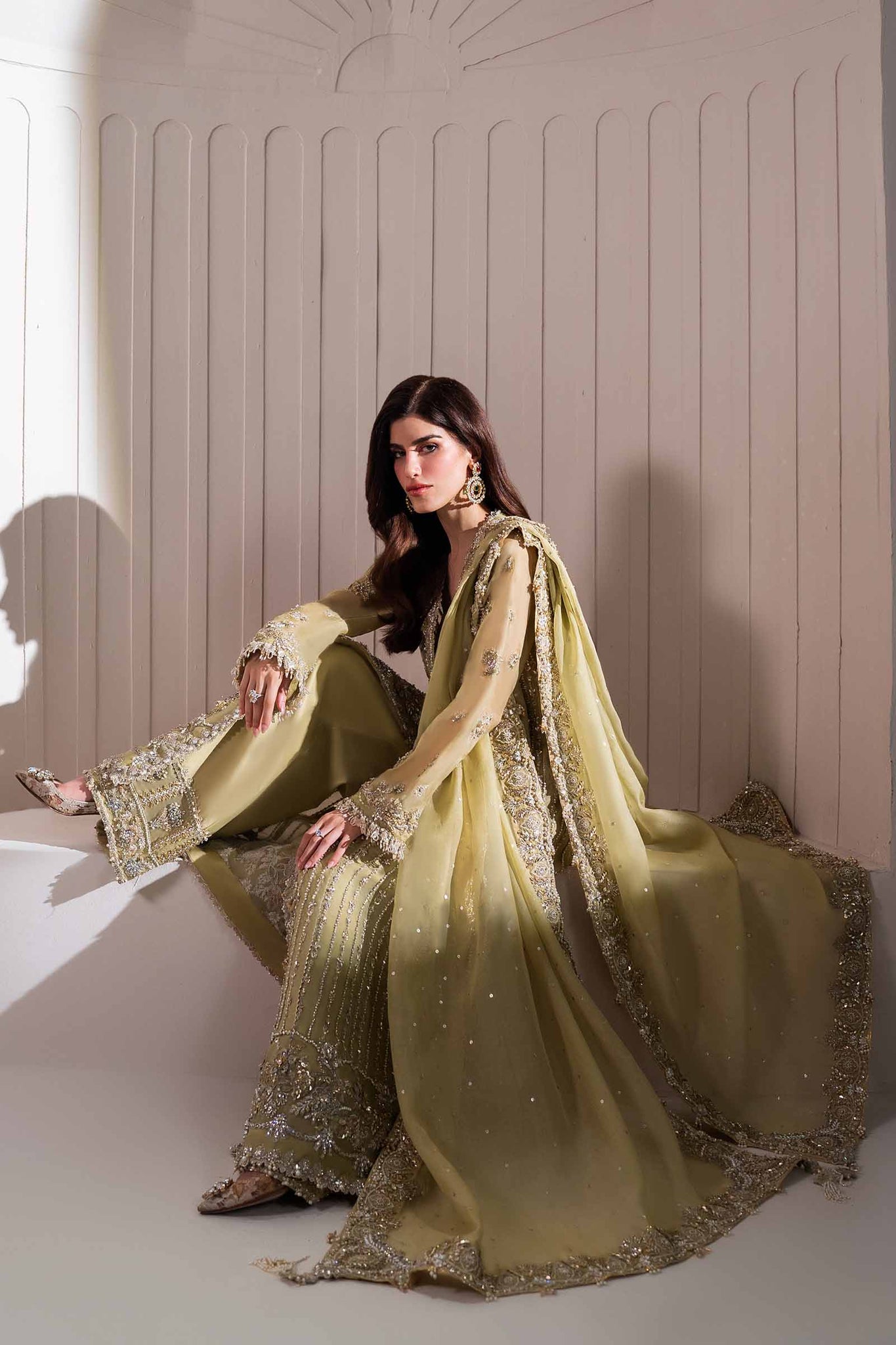 Olive Zardozi & Gota Organza Bridal Salwar Kameez (3-Piece) - Image 5