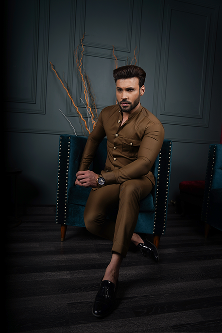 Olive Brown Cotton Blend Kurta Pajama (2-Piece) - Image 1