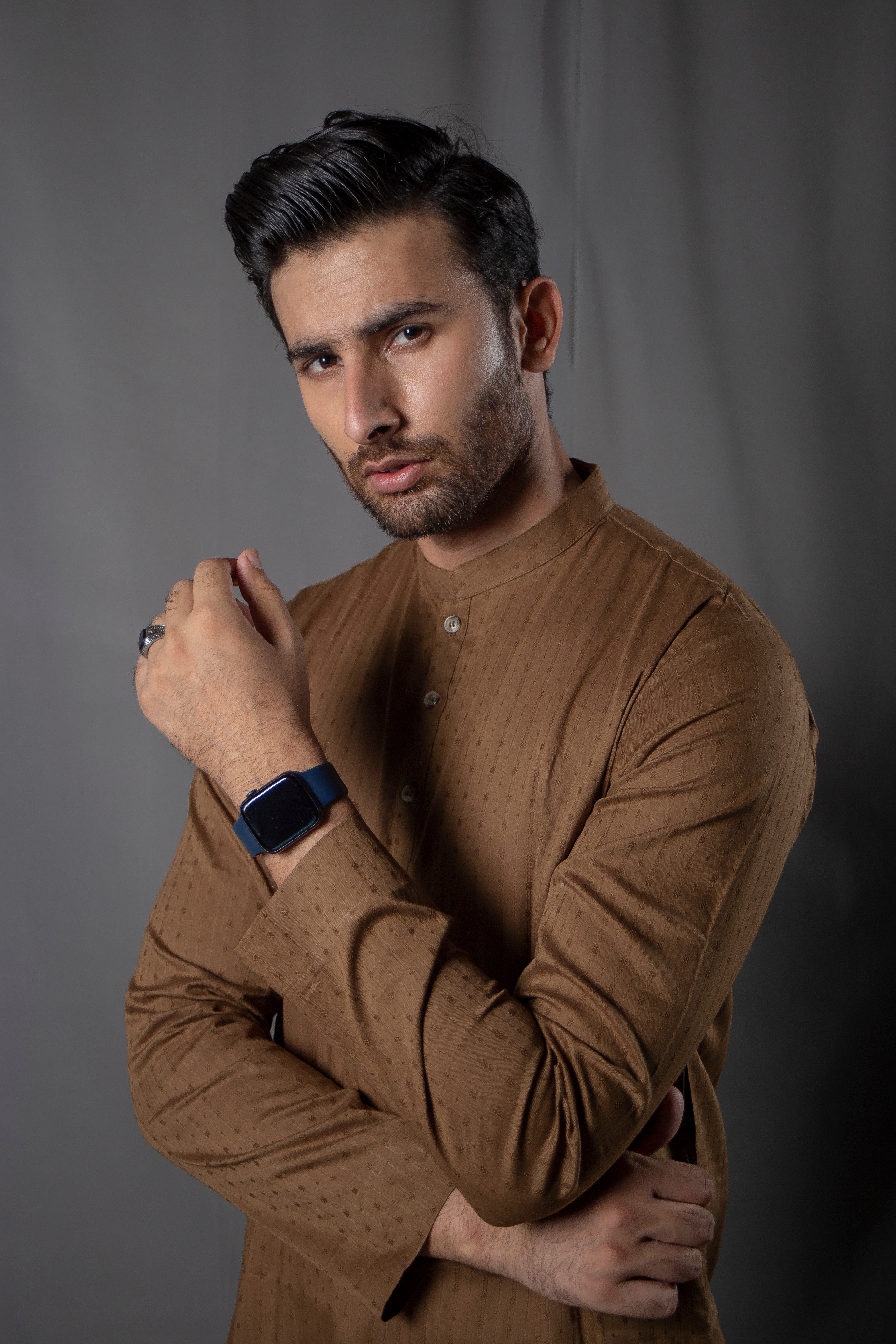 Olive Self-Lined Cotton Kurta Pajama (2-Piece) - Image 2