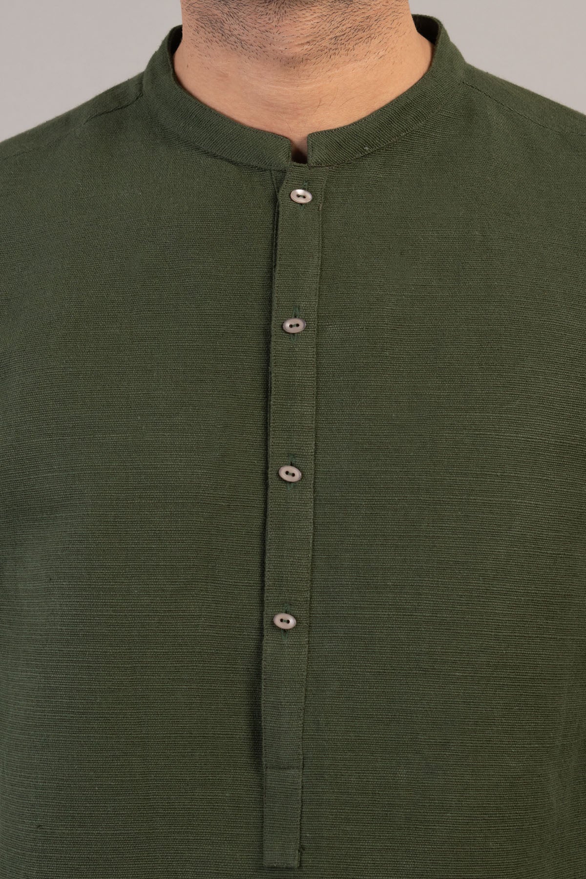 Olive Green Handmade Khaddar Kurta Trouser (2-Piece) - Image 3
