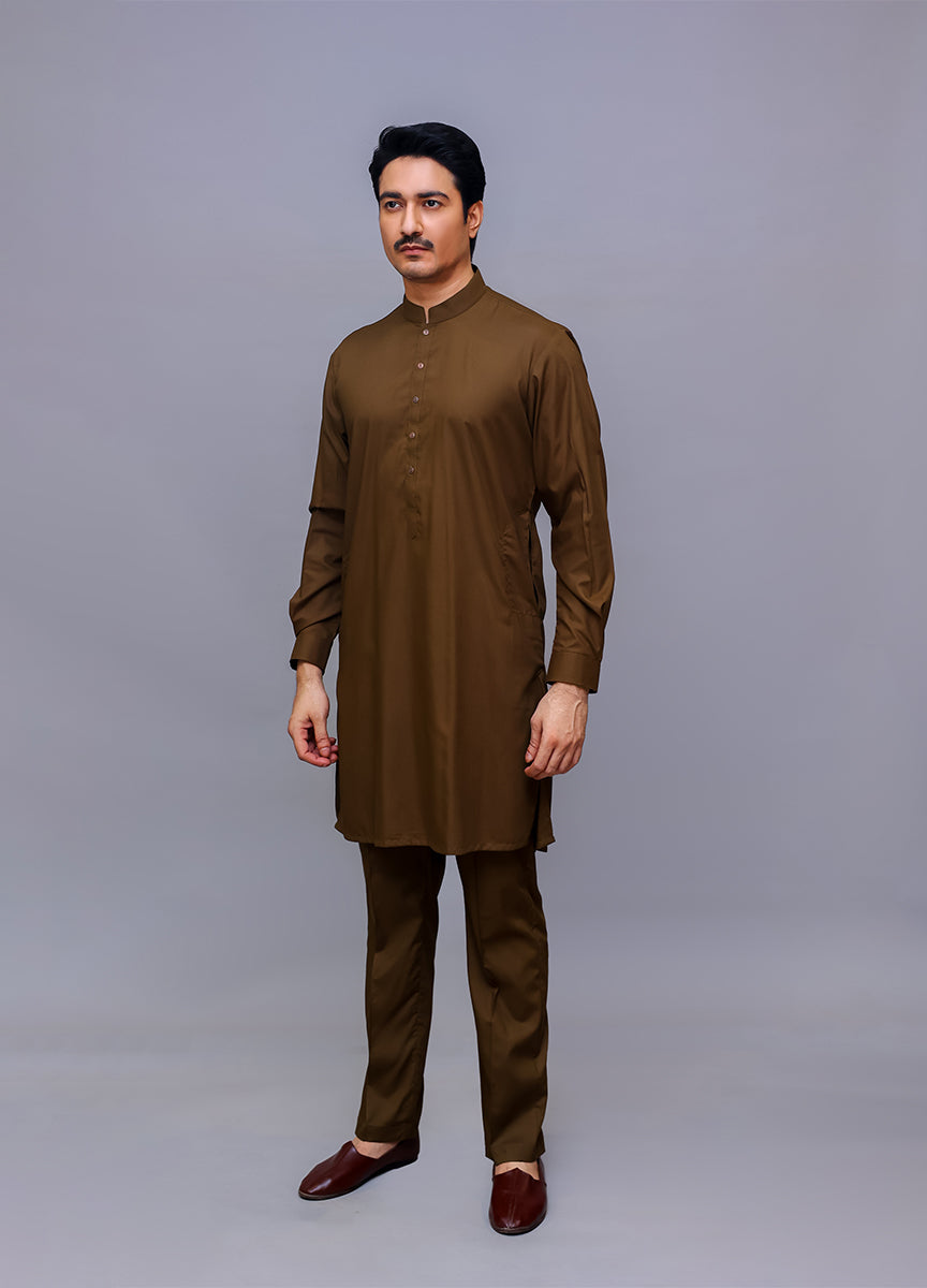 Dark Olive Plain Poly Viscose Kurta Pajama (2-Piece) - Image 1