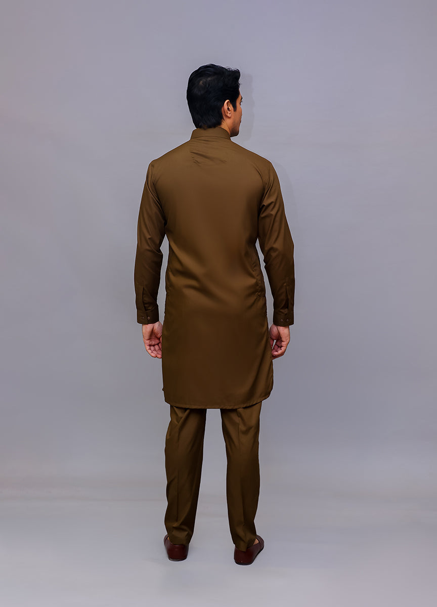 Dark Olive Plain Poly Viscose Kurta Pajama (2-Piece) - Image 3