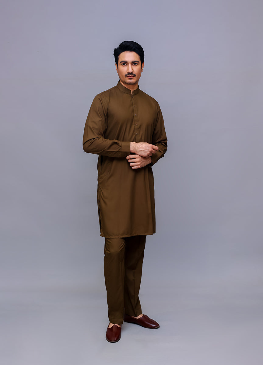 Dark Olive Plain Poly Viscose Kurta Pajama (2-Piece) - Image 4
