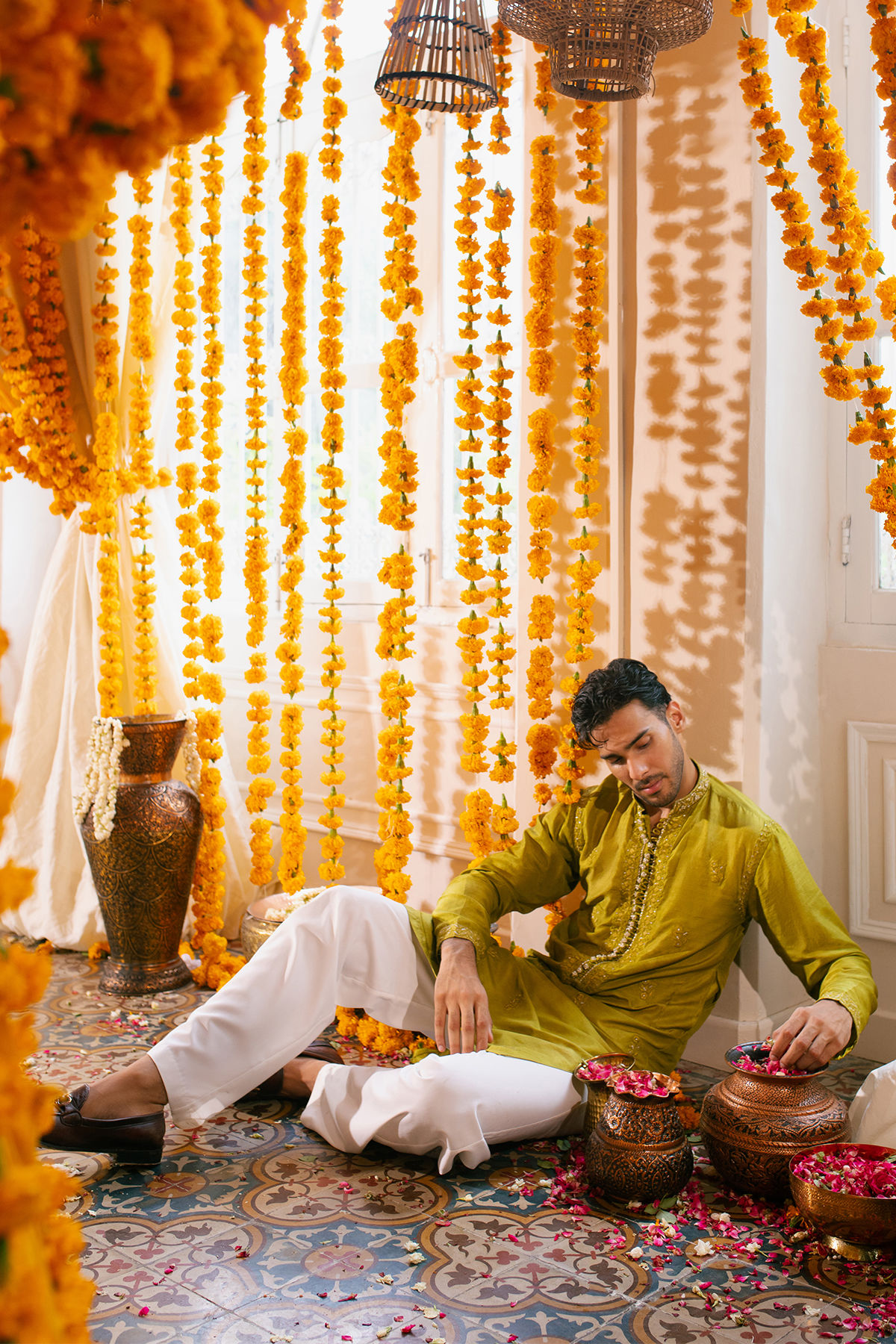 Olive Zardozi Embroidered Pure Raw Silk Kurta (2-Piece) - Image 3