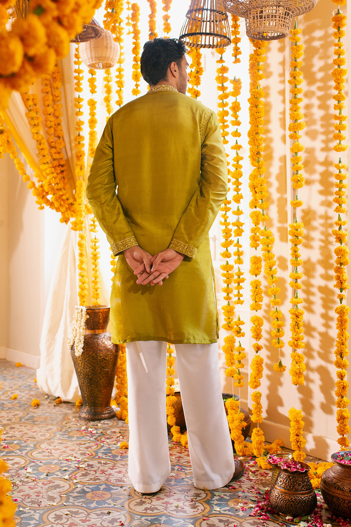 Olive Zardozi Embroidered Pure Raw Silk Kurta (2-Piece) - Image 6