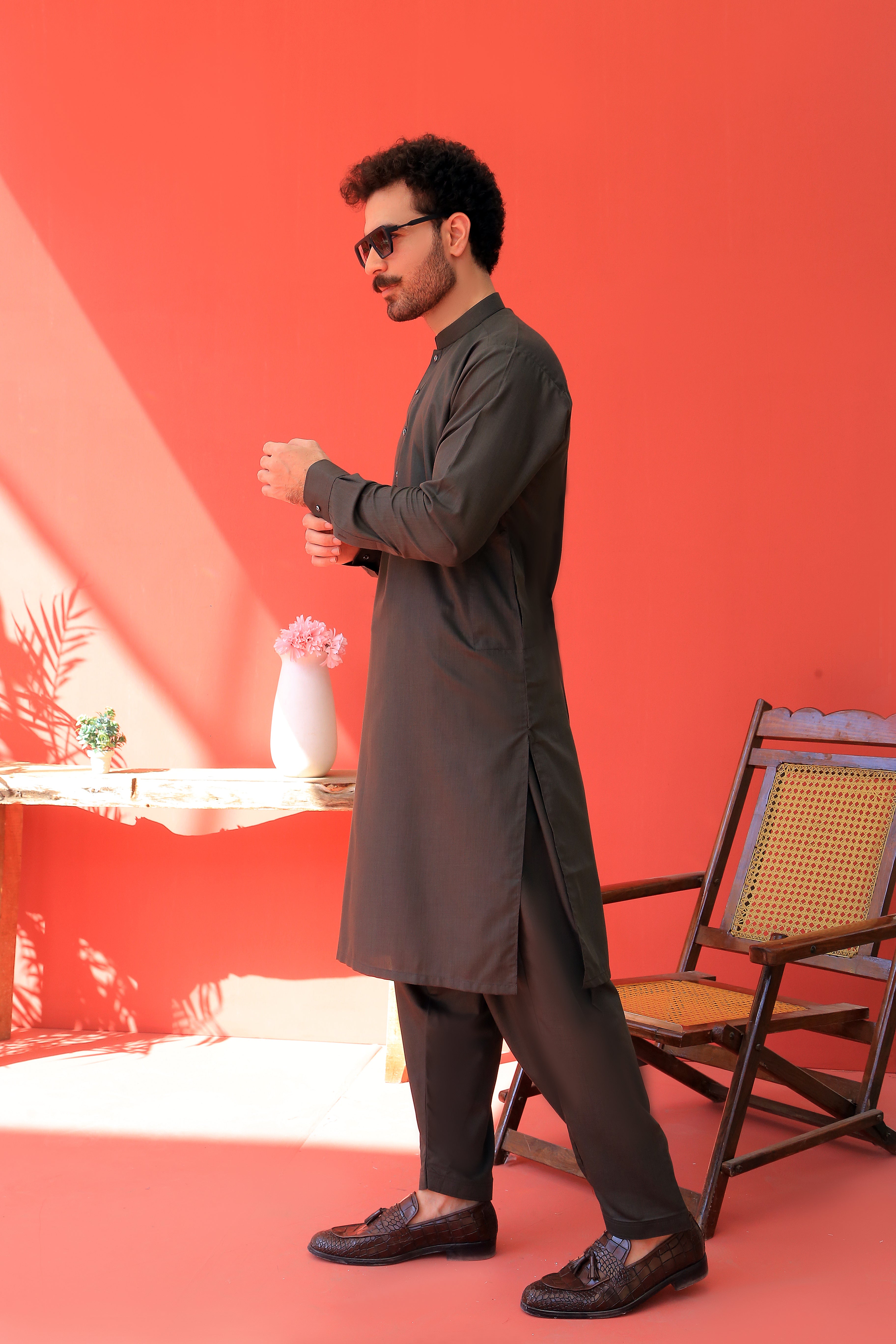 Deep Olive Cotton Blend Shalwar Kameez (2-Piece) - Image 2