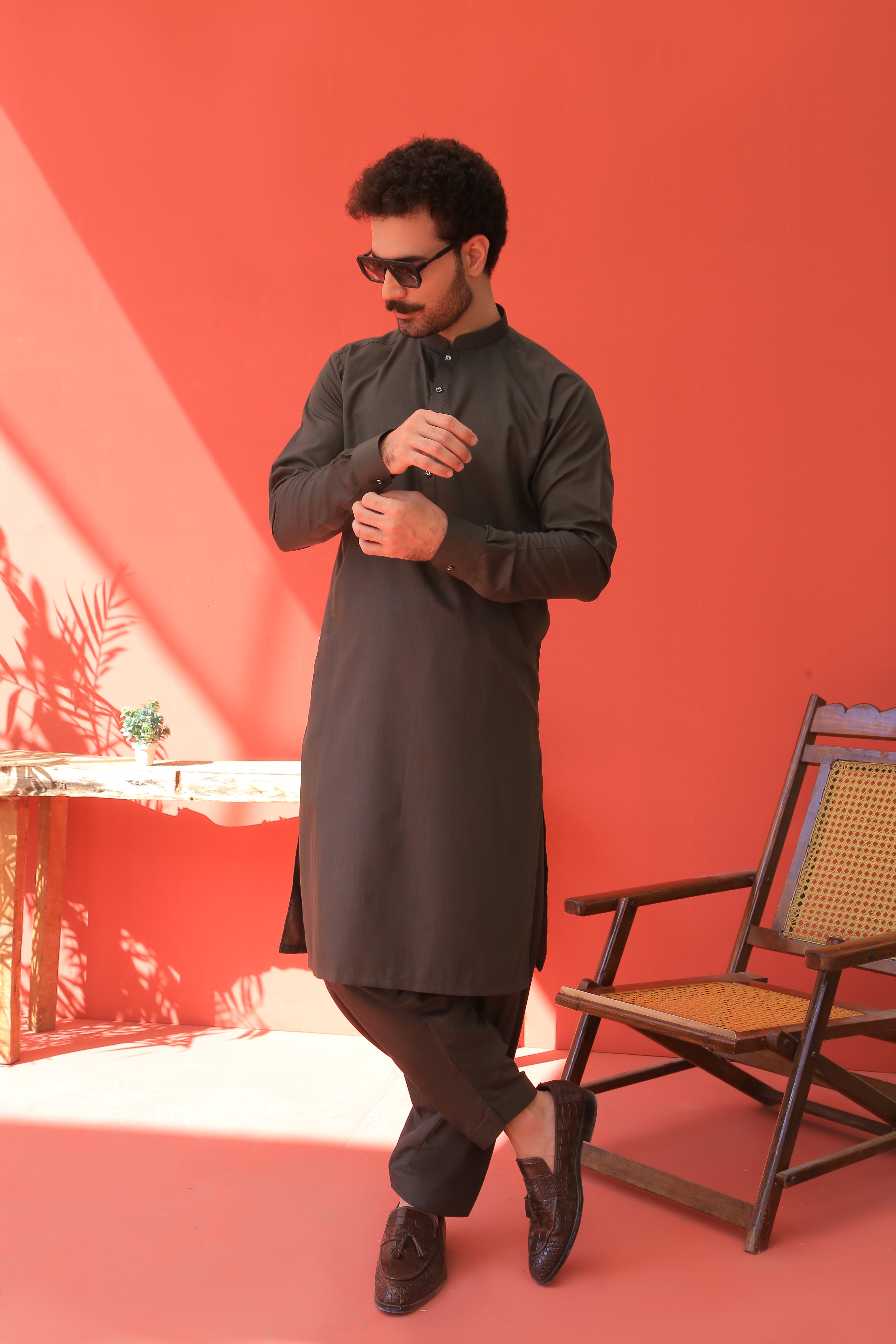 Deep Olive Cotton Blend Shalwar Kameez (2-Piece) - Image 3