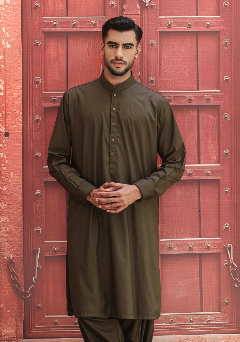 Dark Olive Poly Viscose Shalwar Kameez (2-Piece) - Image 3