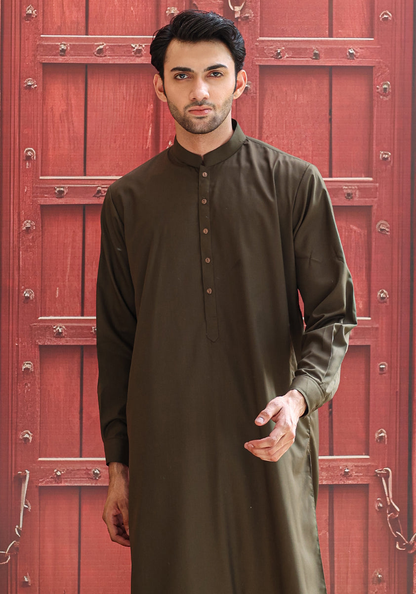 Dark Olive Poly Viscose Shalwar Kameez (2-Piece) - Image 3