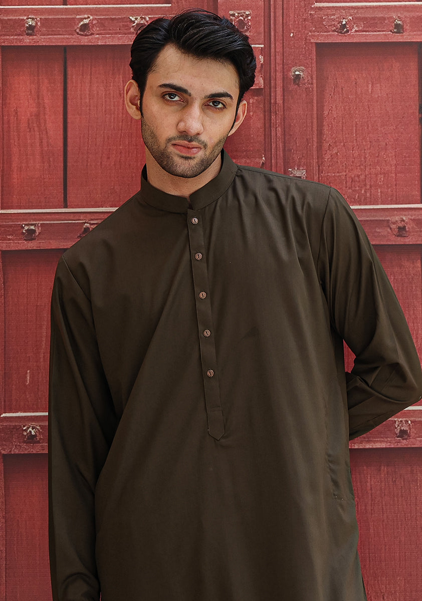 Dark Olive Poly Viscose Shalwar Kameez (2-Piece) - Image 4