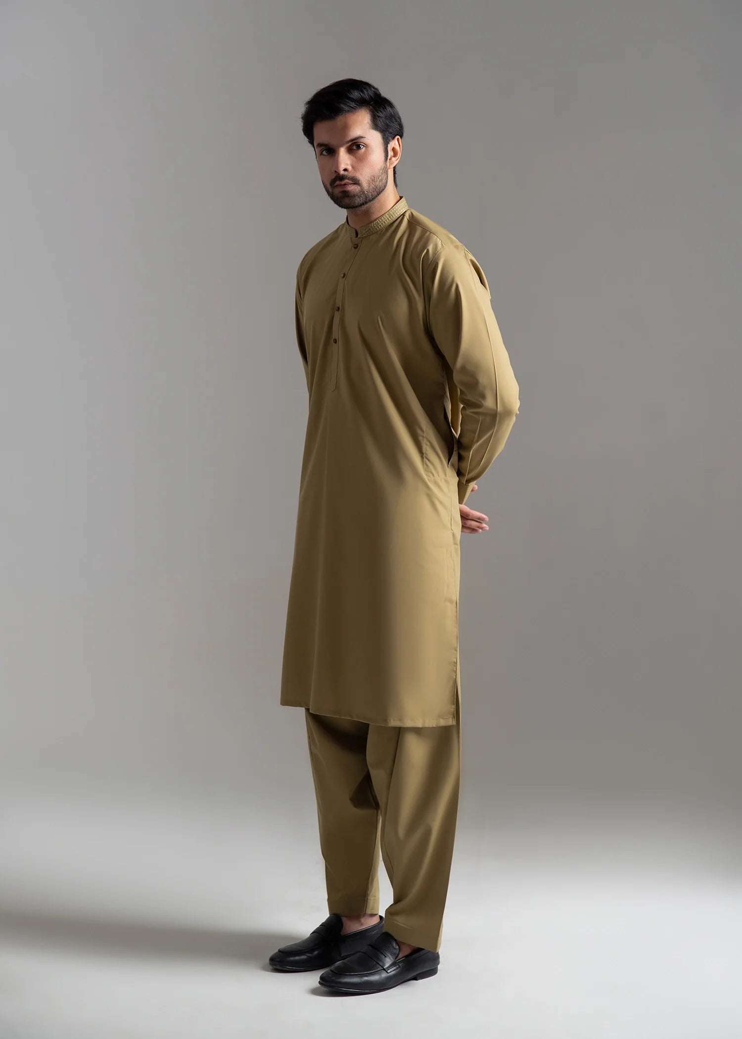 Olive Wash & Wear Shalwar Kameez (2-Piece) - Image 3