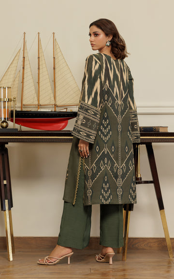 Pakistani Olive Printed Viscose Silk Tunic (2-Piece) - Image 7