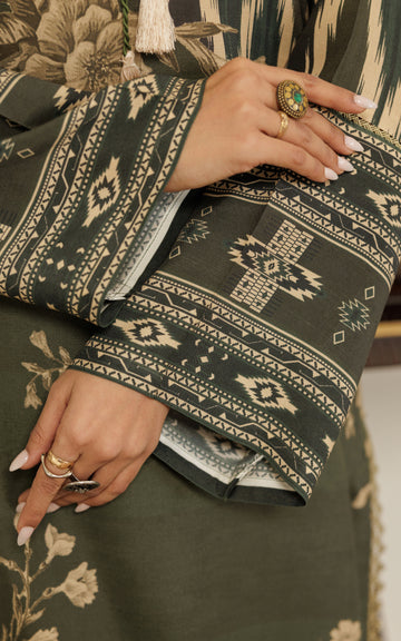 Pakistani Olive Printed Viscose Silk Tunic (2-Piece) - Image 8