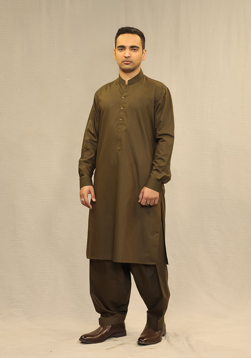 Military Olive Poly Viscose Shalwar Kameez (2-Piece) - Image 2