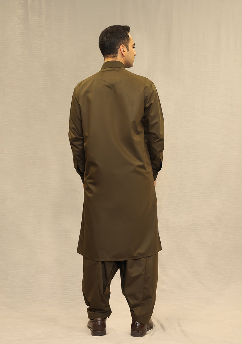 Military Olive Poly Viscose Shalwar Kameez (2-Piece) - Image 3