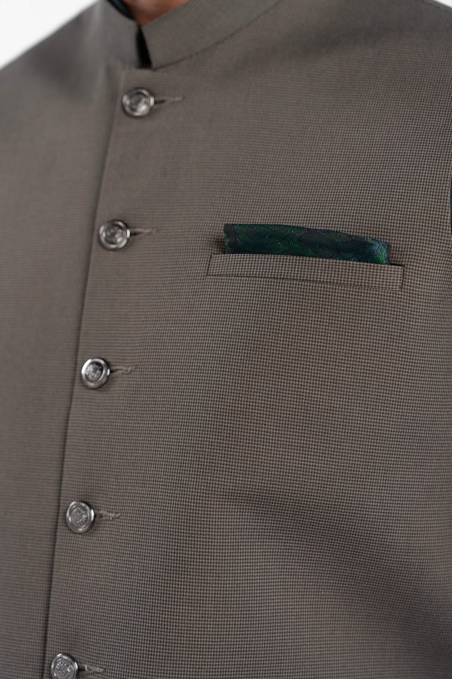 Olive Green Blended Waistcoat Kurta Set (3-Piece) - Image 4