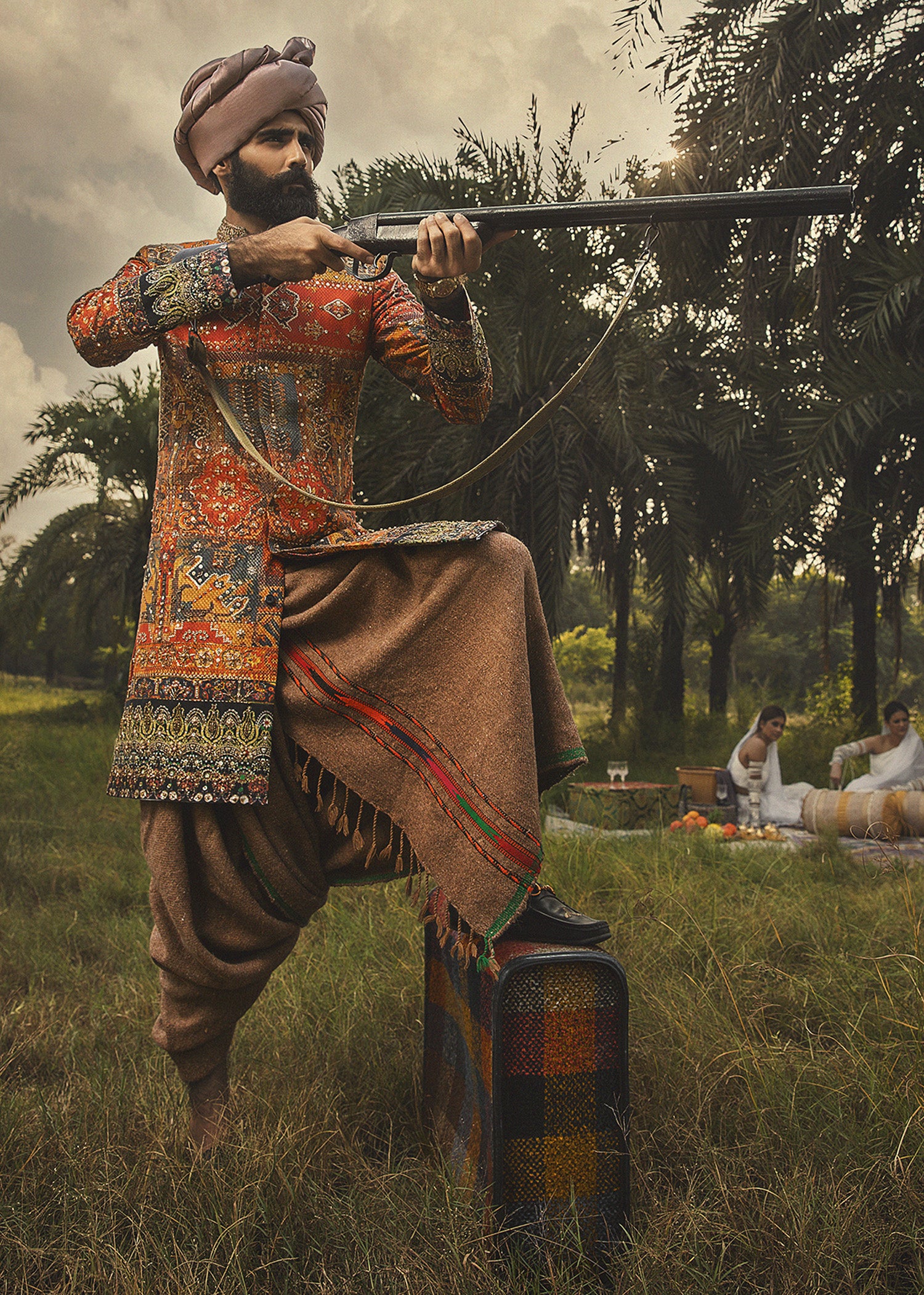 Tangerine Zardozi Cotton Achkan Sherwani (3-Piece) - Image 3