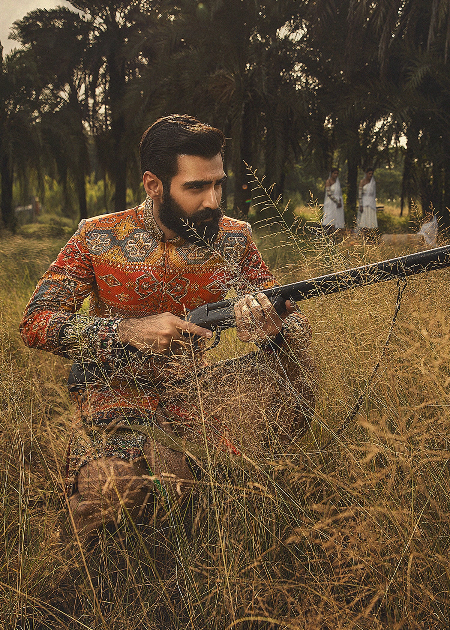 Tangerine Zardozi Cotton Achkan Sherwani (3-Piece) - Image 4