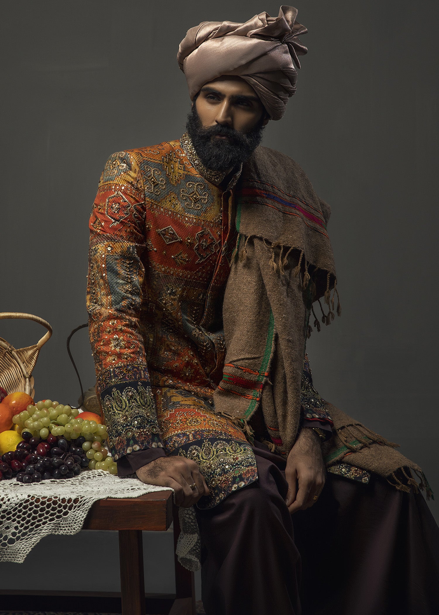 Tangerine Zardozi Cotton Achkan Sherwani (3-Piece) - Image 6