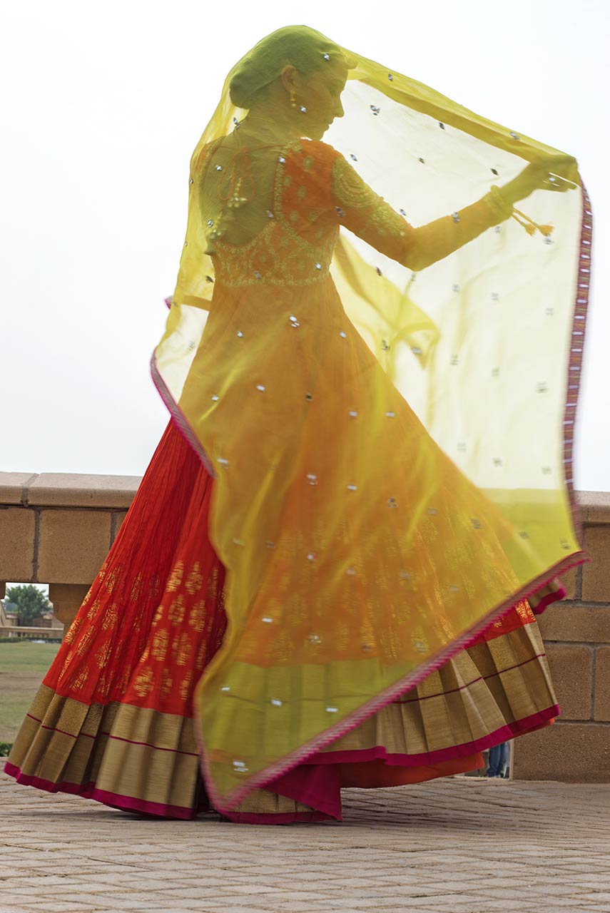 Orange Zardozi & Resham Crushed Anarkali (3-Piece) - Image 2