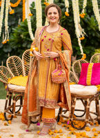 Orange Zari Cotton Net Angarkha (3-Piece) - Image 1
