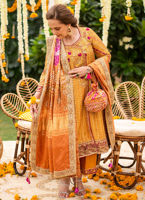 Orange Zari Cotton Net Angarkha (3-Piece) - Image 2