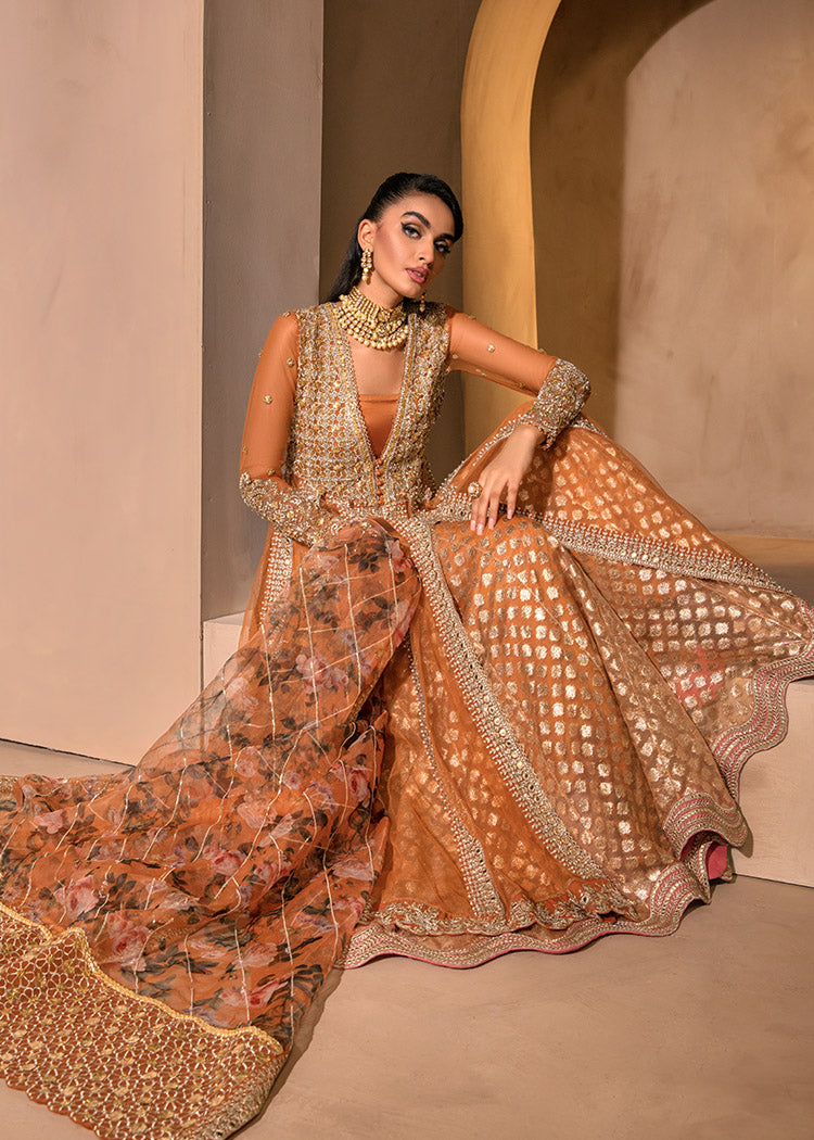 Orange Embellished Net Organza Anarkali Dress (3-Piece) - Image 5