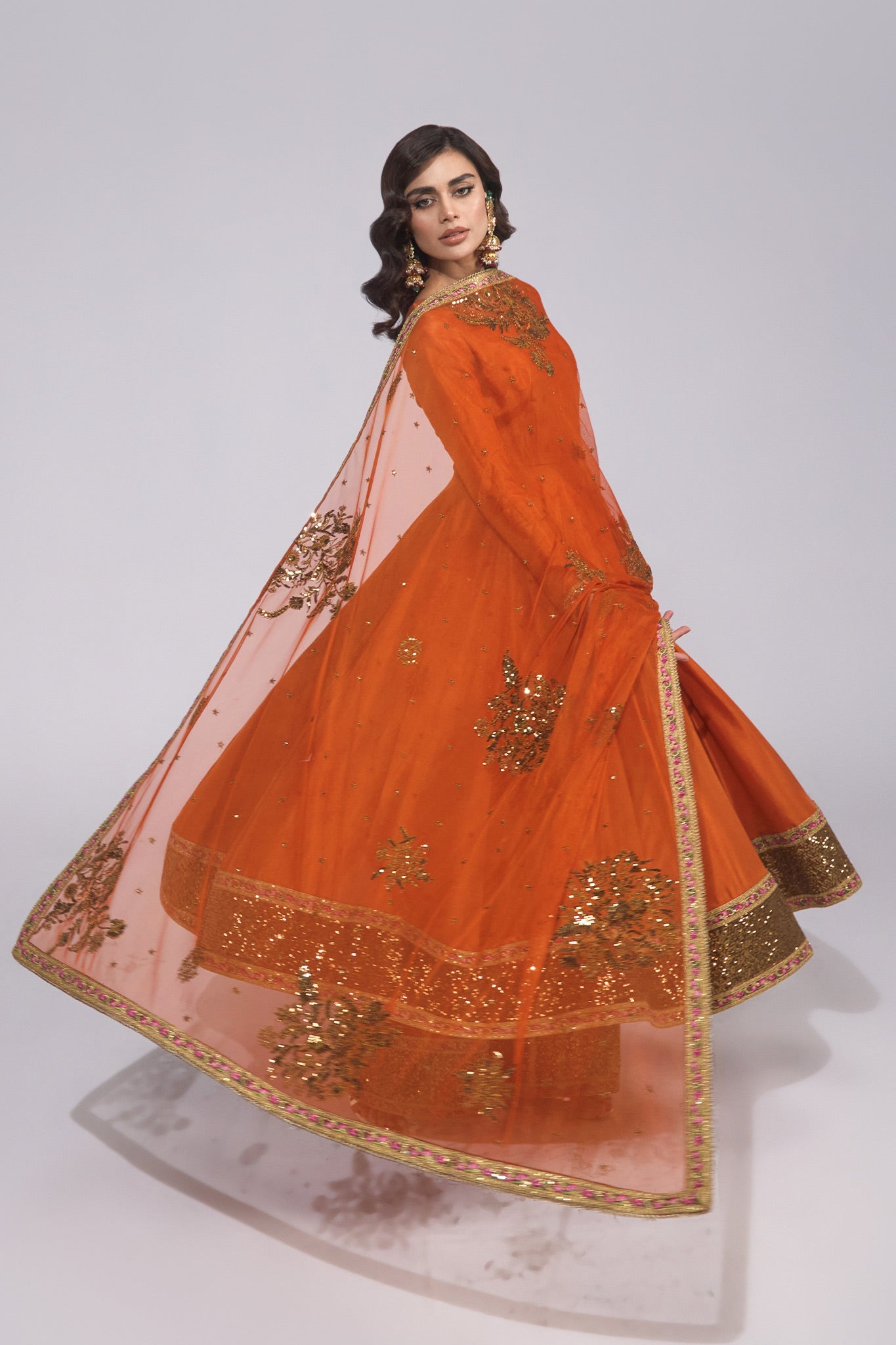 Pakistani Rust Zardozi Embroidered Pure Silk Anarkali (3-Piece) - Image 5
