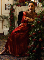 Pakistani Burnt Orange Embellished Velvet Anarkali Dress (2-Piece) - Image 7