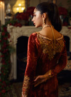 Pakistani Burnt Orange Embellished Velvet Anarkali Dress (2-Piece) - Image 8