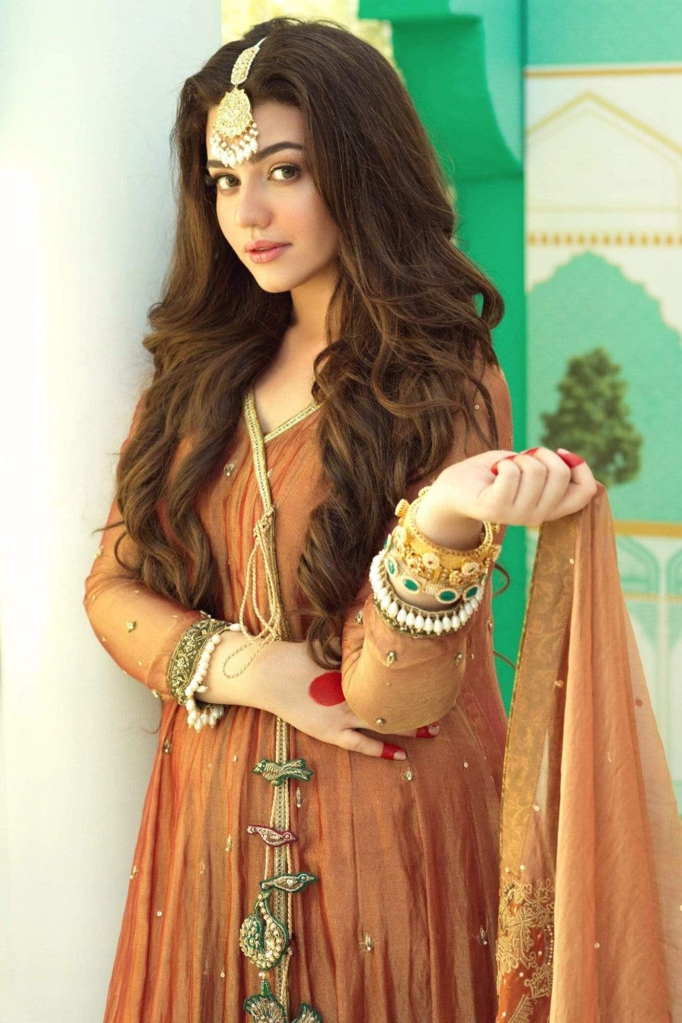 Pakistani Rust Hand Embroidered Organza Angharka (3-Piece) - Image 3