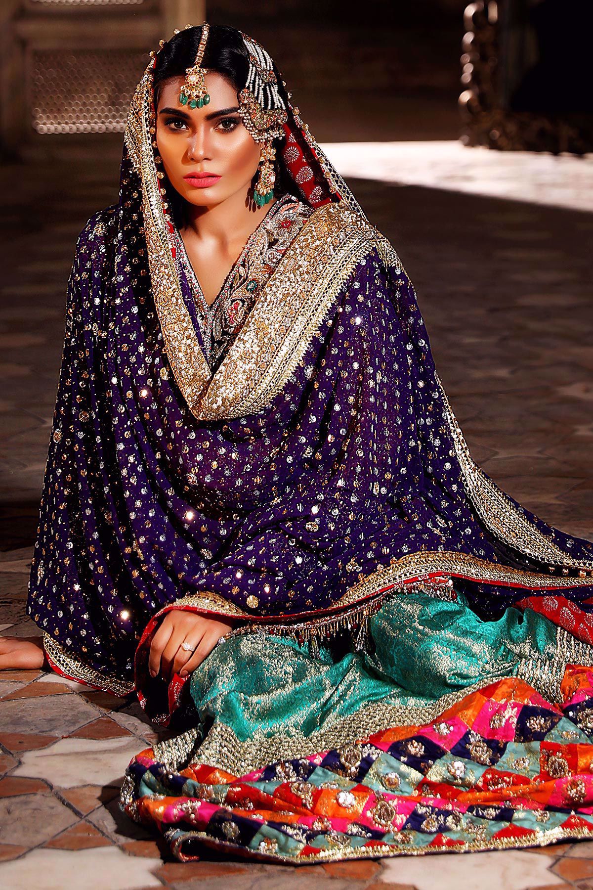 Orange Embroidered Cotton Net Bridal Gharara (3-Piece) - Image 5