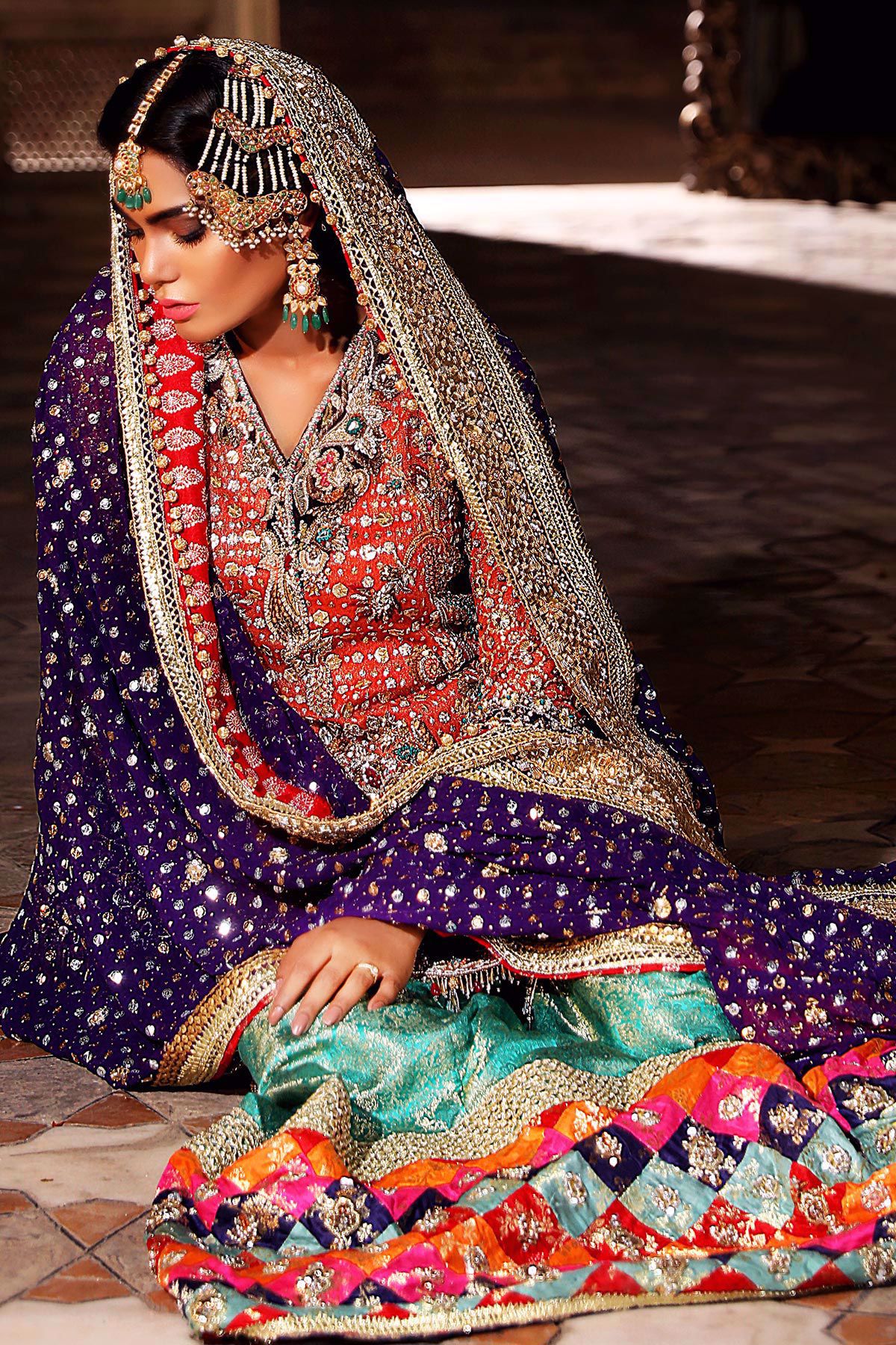 Orange Embroidered Cotton Net Bridal Gharara (3-Piece) - Image 6