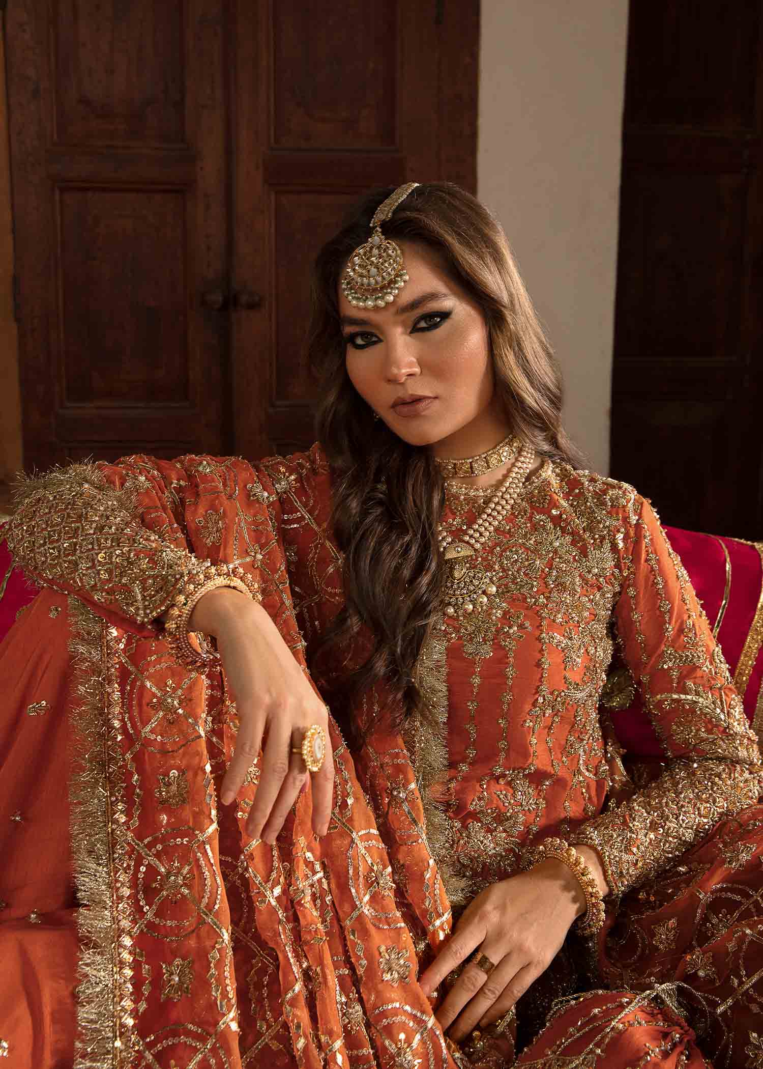 Burnt Orange Gota Embroidered Silk Gharara (3-Piece) - Image 6