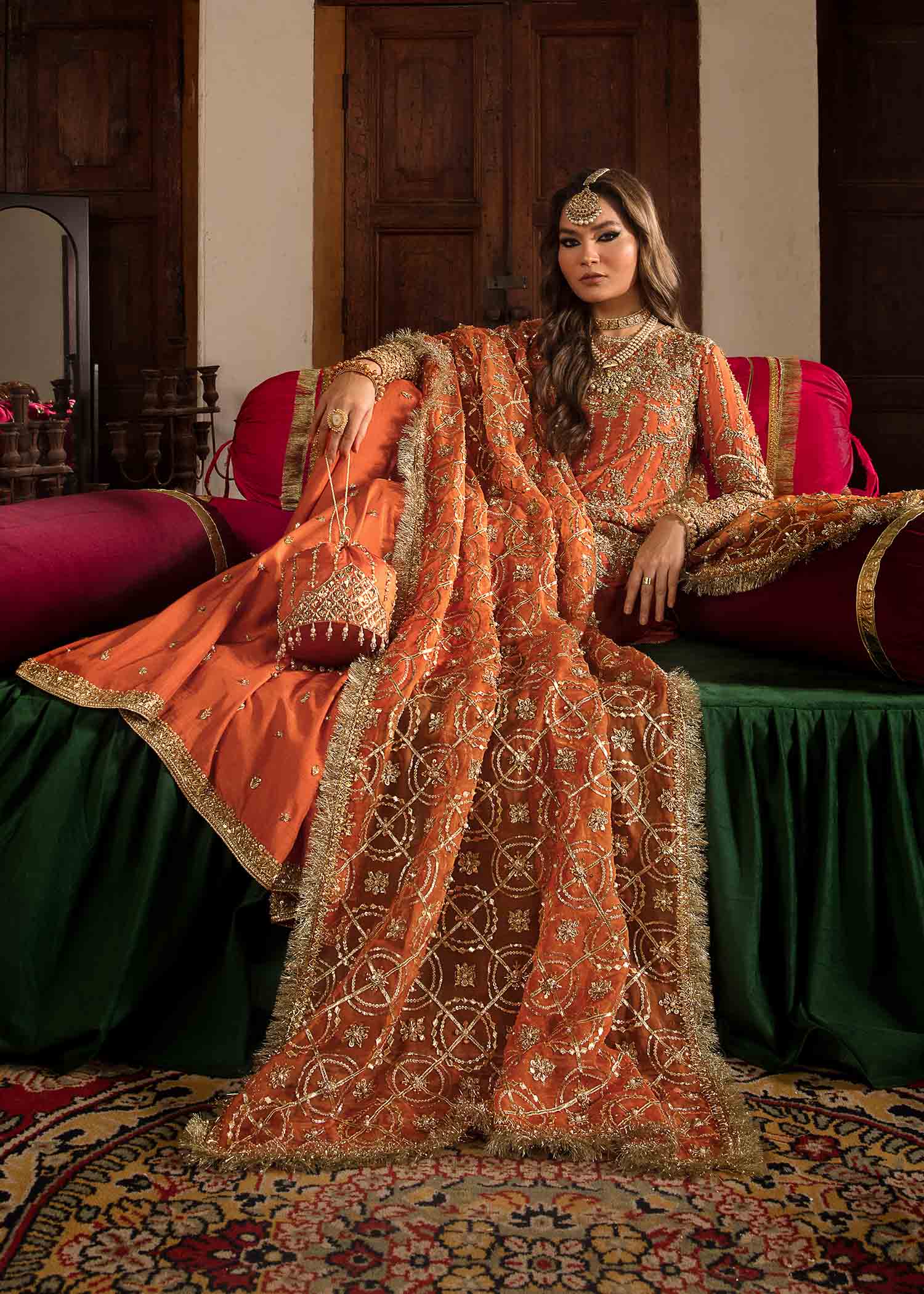 Burnt Orange Gota Embroidered Silk Gharara (3-Piece) - Image 7