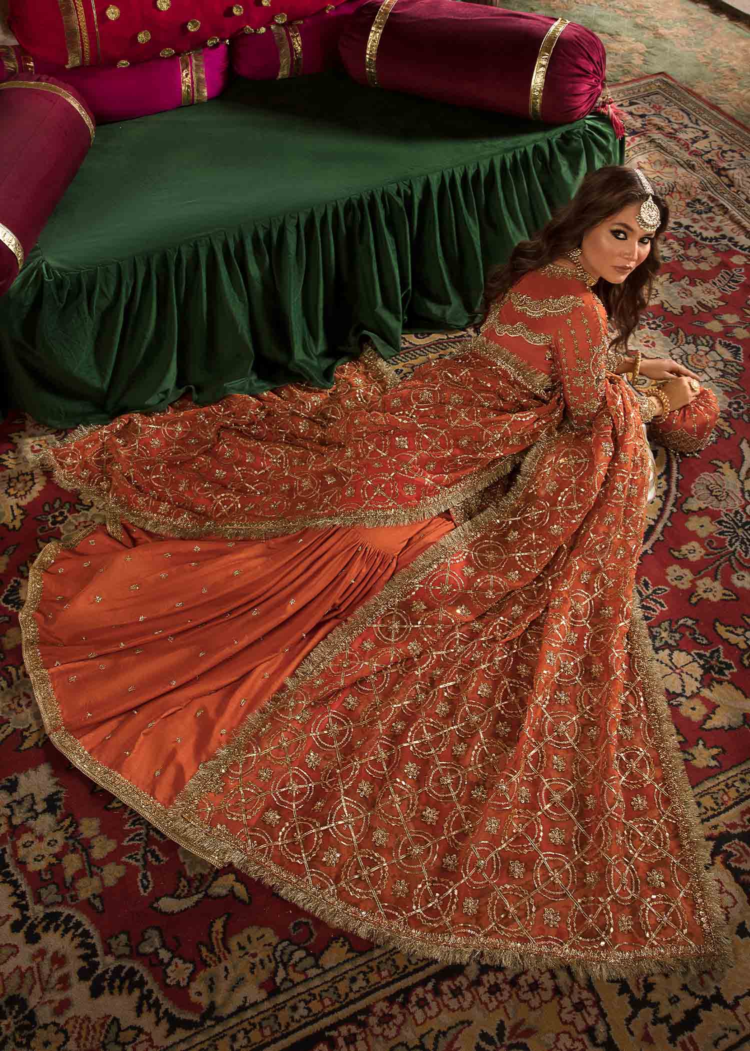 Burnt Orange Gota Embroidered Silk Gharara (4-Piece) - Image 5