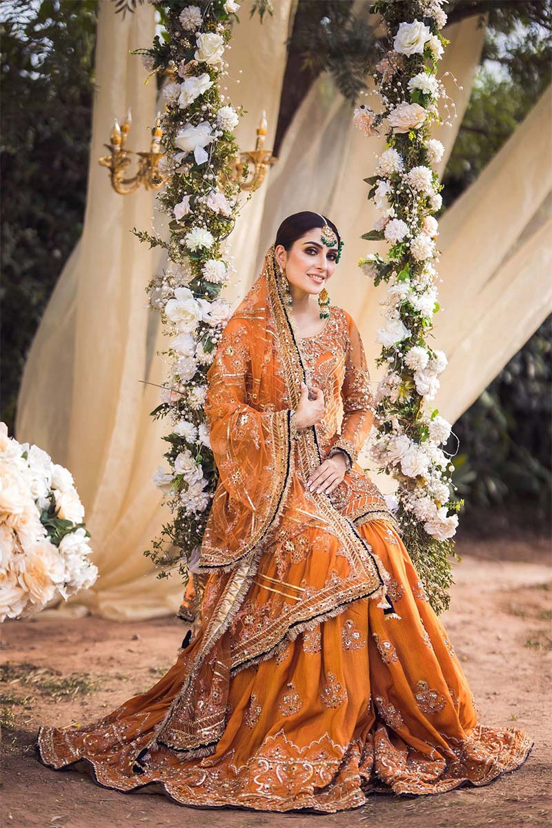 Pakistani Burnt Orange Embellished Net & Raw Silk Farshi Gharara (3-Piece) - Image 4