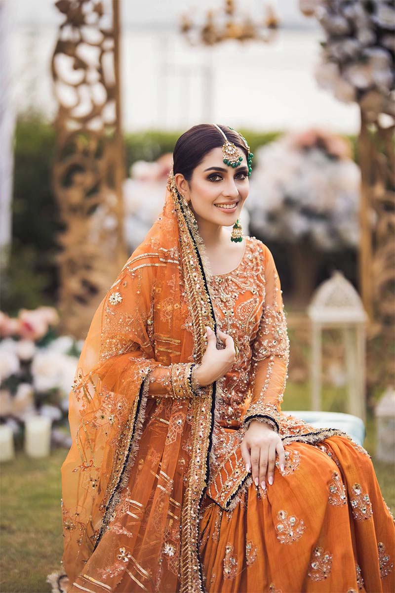 Pakistani Burnt Orange Embellished Net & Raw Silk Farshi Gharara (3-Piece) - Image 2