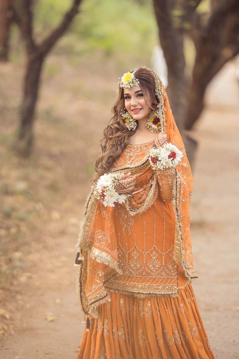 Pakistani Burnt Orange Embellished Net & Raw Silk Farshi Gharara (3-Piece) - Image 7