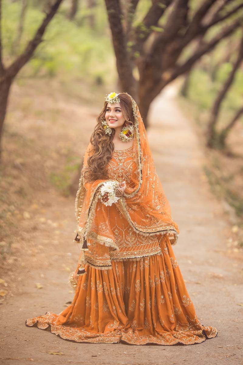 Pakistani Burnt Orange Embellished Net & Raw Silk Farshi Gharara (3-Piece) - Image 8