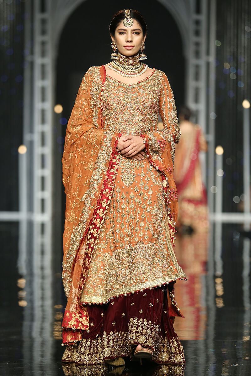 Rust Orange Embroidered Velvet Gharara Set (3-Piece) - Image 1