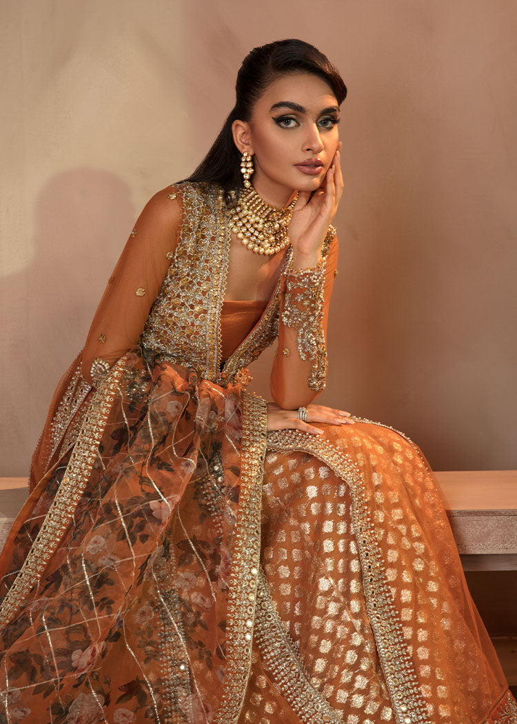 Orange Embellished Net Organza Formal Gown (3-Piece) - Image 3