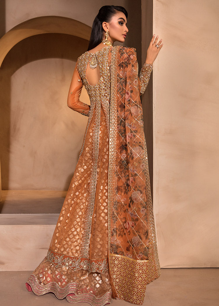 Orange Embellished Net Organza Formal Gown (3-Piece) - Image 4