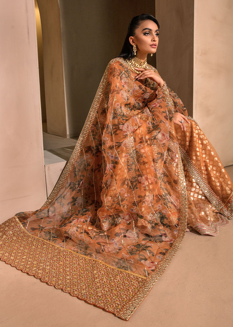 Orange Embellished Net Organza Formal Gown (3-Piece) - Image 6