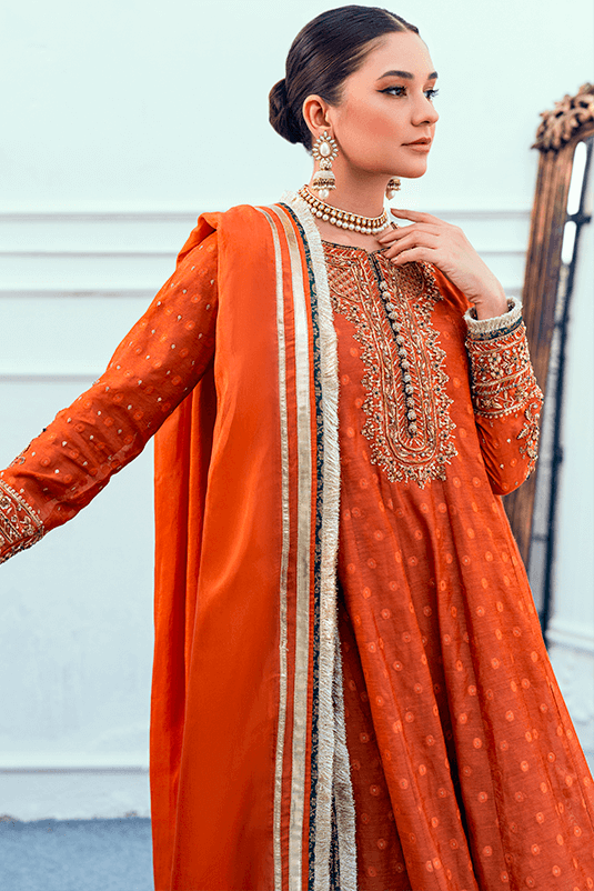 Burnt Orange Handworked Cotton Net Kalidaar (3-Piece) - Image 3