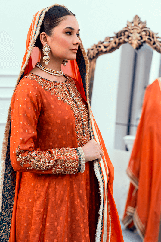 Burnt Orange Handworked Cotton Net Kalidaar (3-Piece) - Image 4