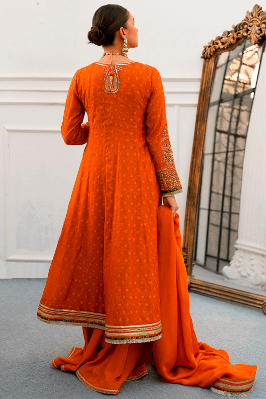 Burnt Orange Handworked Cotton Net Kalidaar (3-Piece) - Image 5